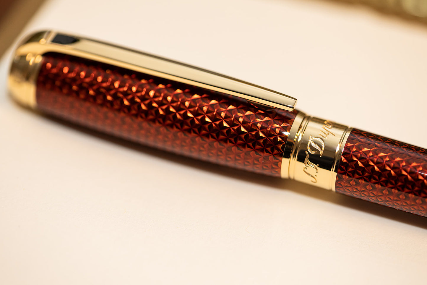S.T. Dupont Line-D Firehead Guilloche Fountain Pen - Amber