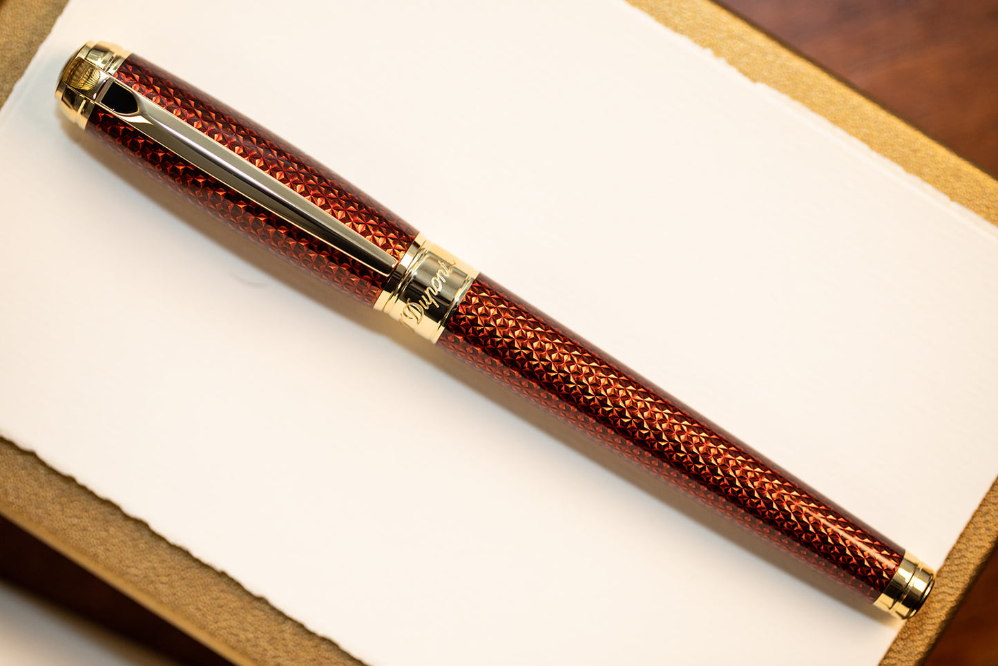 S.T. Dupont Line-D Firehead Guilloche Fountain Pen - Amber