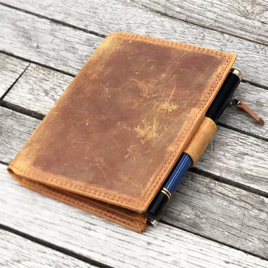 Galen Leather Wallet Insert for Traveler's Notebook Passport Size - Crazy Horse Brown