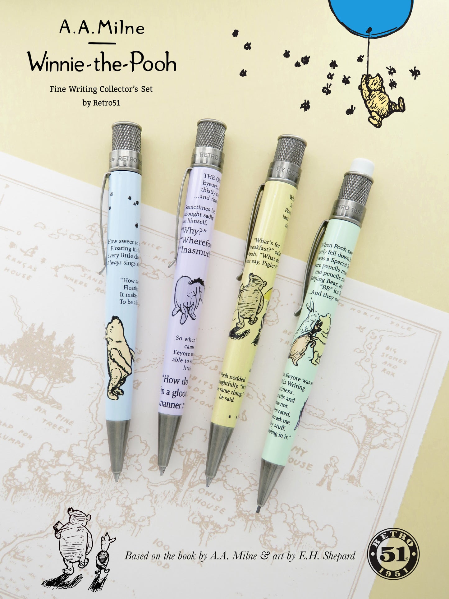 Retro 51 Collection Tornado Gift Set - A.A. Milne Winnie-the-Pooh Collection (3 Rollerballs and Pencil 1.15mm) - Retired